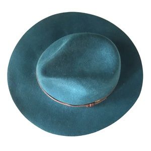 BlueTurquoise Wool Galbo Leather Strap Brim Fedora